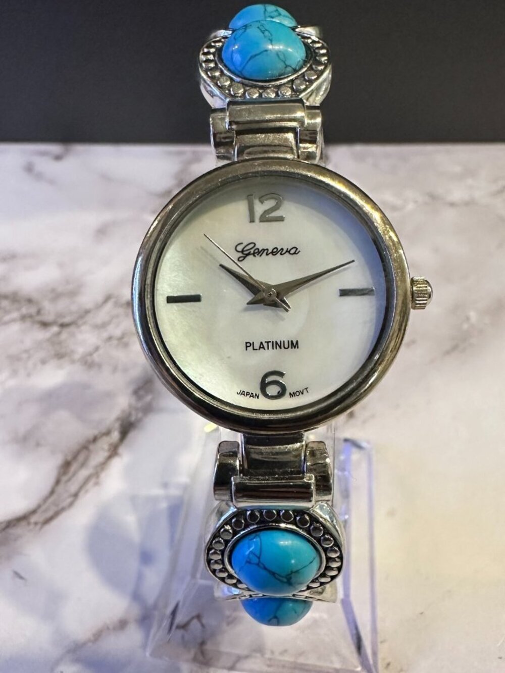 3/$30 Geneva Watch Women Mother of Pearl Dial Faux Turquoise Beaded Band
